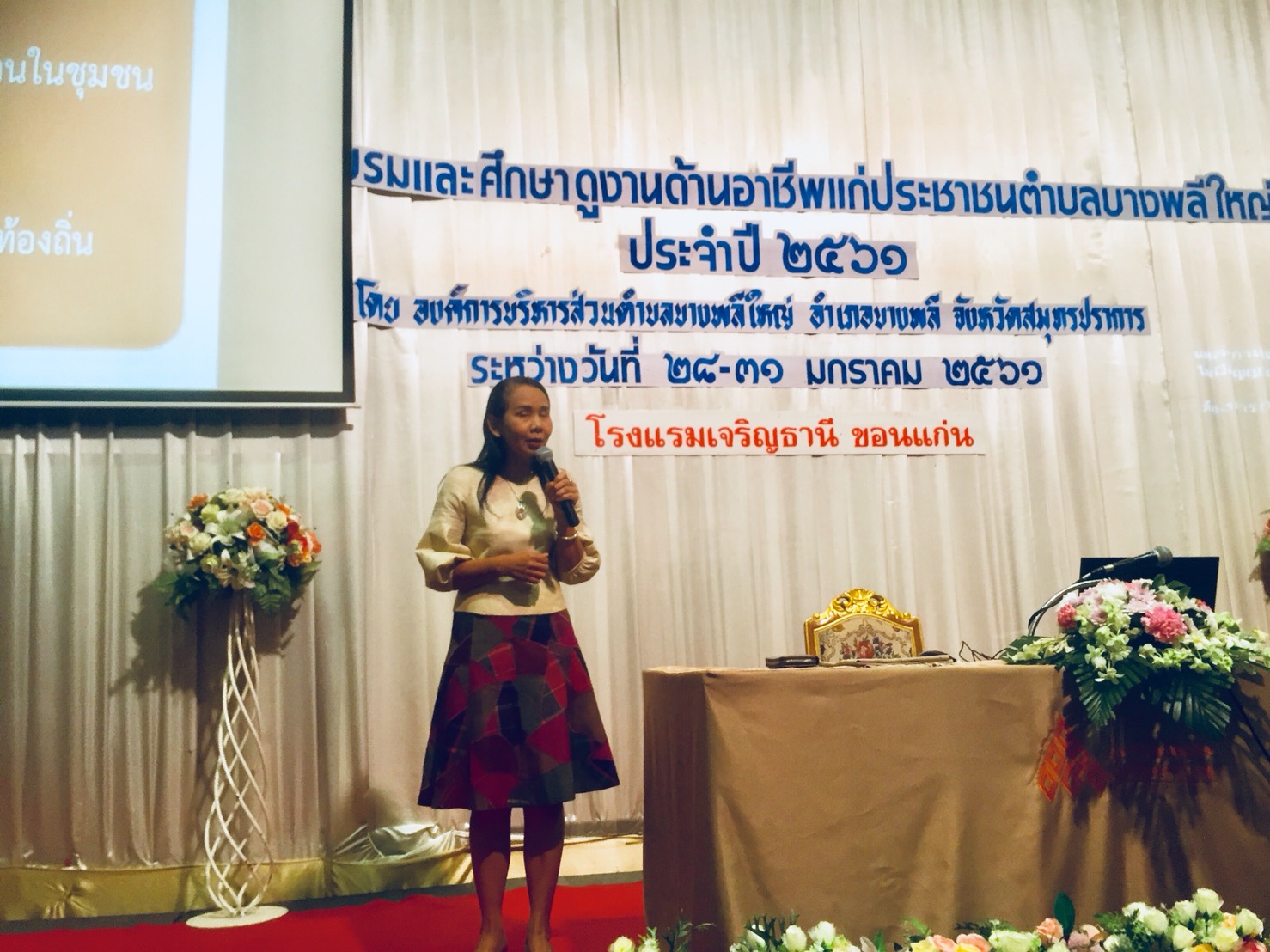 “หัวหน้ากลุ่มงานส่งเสริมการพัฒนาชุมชน  เป็นวิทยากร โครงการอบรมและศึกษาดูงานด้านอาชีพแก่ประชาชนตำบลบางพลีใหญ่ จ.สมุทรปราการ  ณ โรงแรมเจริญธานี   ขอนแก่น”