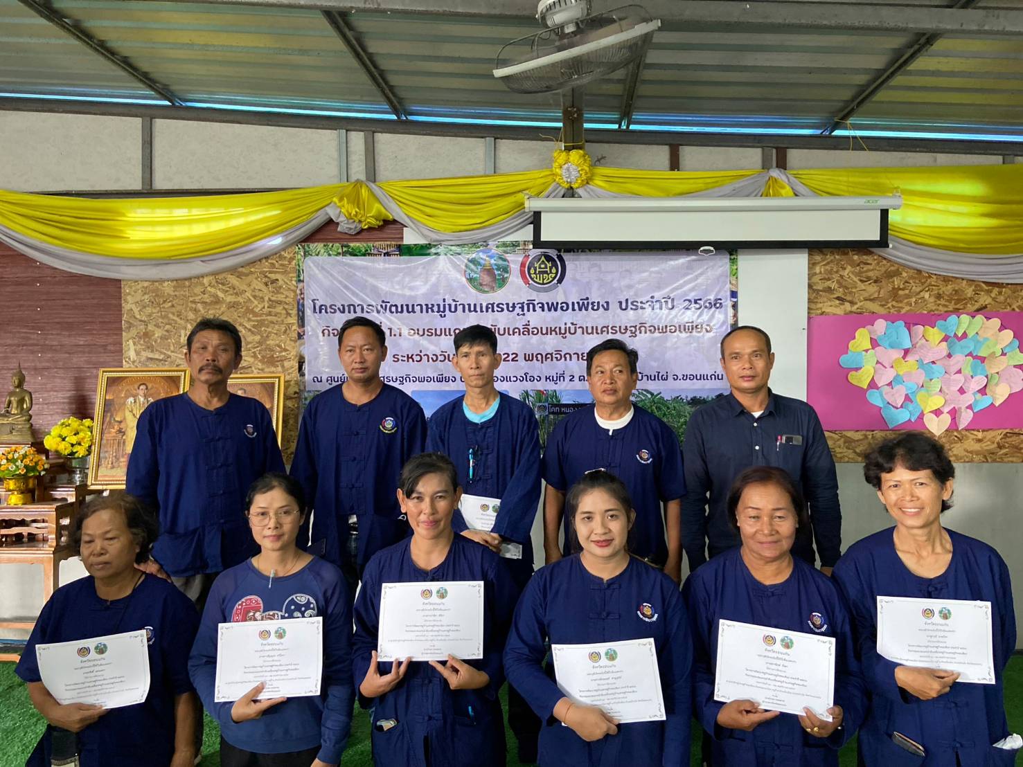 ขอนแก่น : จัดพิธีปิดการฝึกอบรมโครงการพัฒนาหมู่บ้านเศรษฐกิจพอเพียง กิจกรรมที่ 1 สร้างและพัฒนากลไกขับเคลื่อนในระดับพื้นที่ กิจกรรมที่1.1 อบรมแกนนำขับเคลื่อนหมู่บ้านเศรษฐกิจพอเพียง