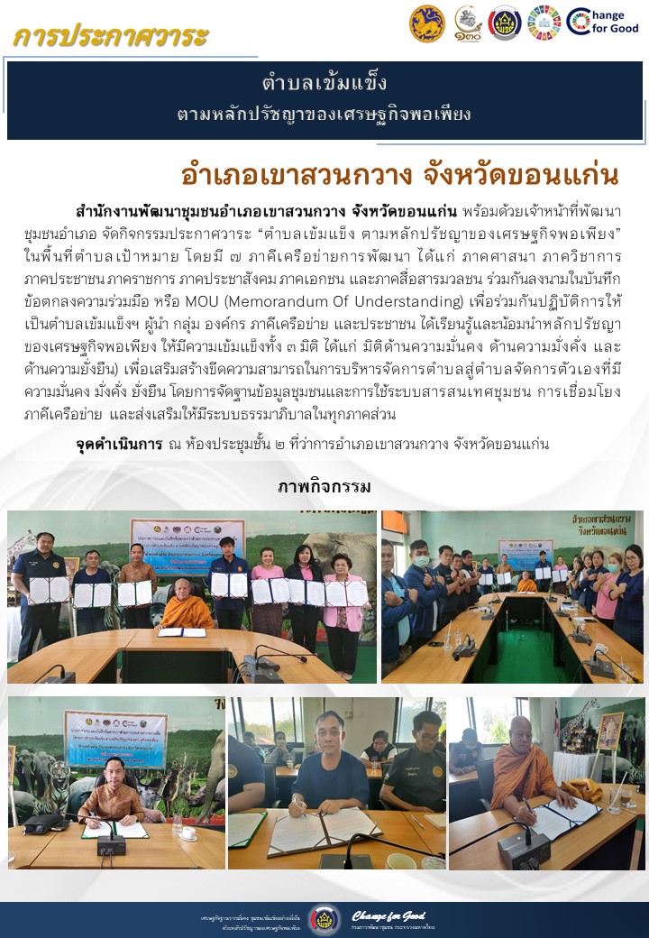 จังหวัดขอนแก่น ประกาศวาระตำบลเข้มแข็ง ตามหลักปรัชญาของเศรษฐกิจพอเพียง