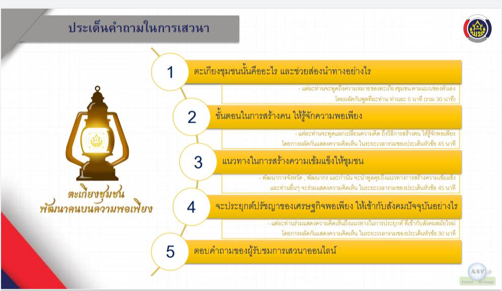 พช.ขอนแก่น : พัฒนาการจังหวัดขอนแก่น ร่วมเสวนาออนไลน์ ภายใต้หัวข้อ “ตะเกียงชุมชน พัฒนาคนบนความพอเพียง”