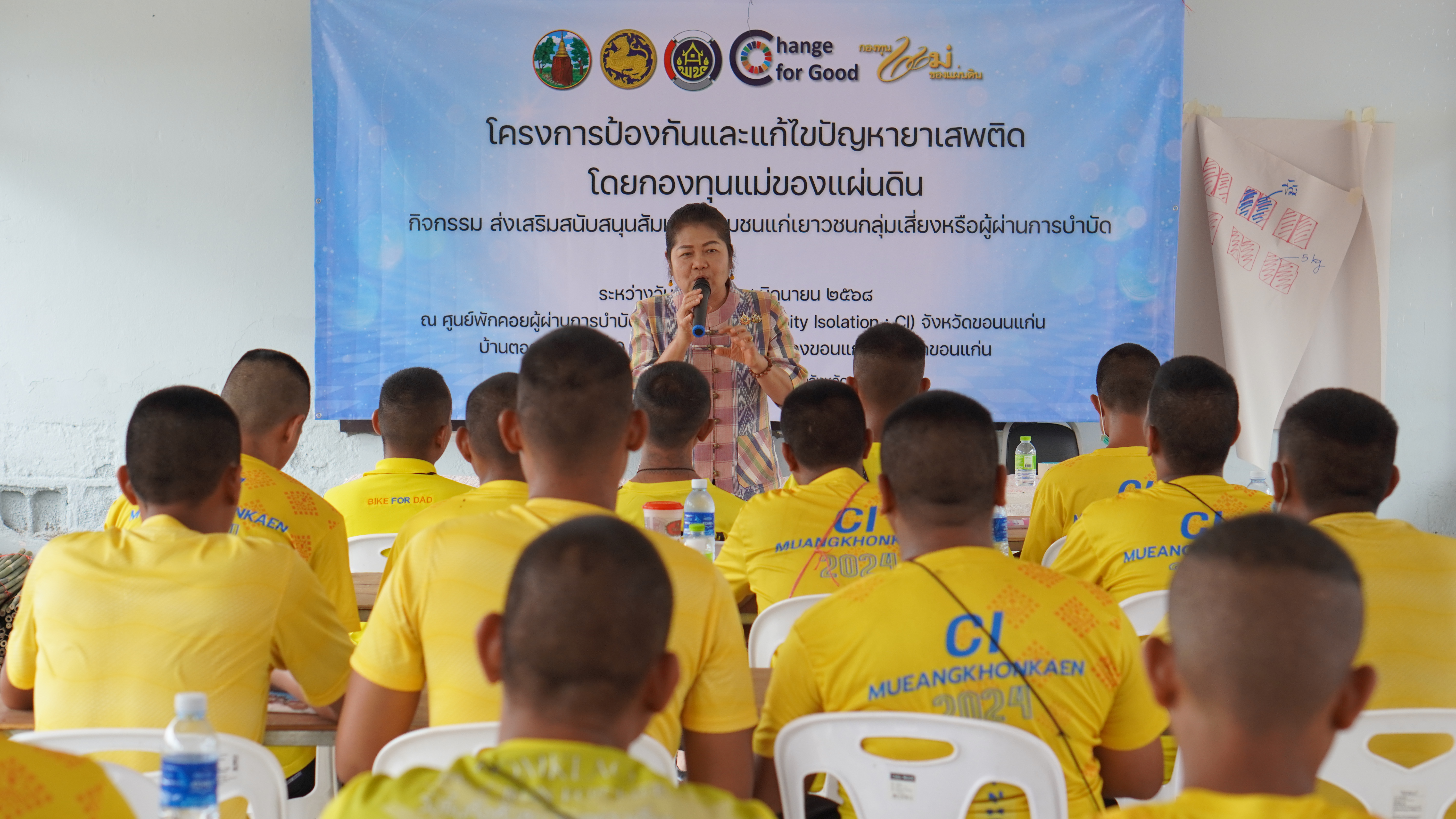 พช.ขอนแก่น : ผู้ตรวจราชการกระทรวงมหาดไทย (นายศรัณย์ศักด์ ศรีเครือเนตร) เข้าเยี่ยมชมและให้กำลังใจ ผู้เข้าร่วมอบรมในโครงการป้องกันและแก้ไขปัญหายาเสพติด โดยกองทุมนแม่ของแผ่นดิน กิจกรรม ส่งเสริมสนับสนุนสัมมาชีพชุมชนแก่เยาวชนกลุ่มเสี่ยงหรือผู้ผ่านการบำบัด (วันที่2) ณ ศูนย์พักคอยผู้ผ่านการบำบัดยาเสพติดอำเภอเมืองขอนแก่น (Community Isolation : CI)
